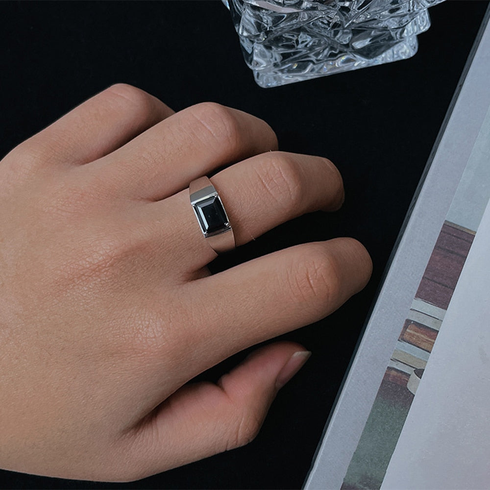 3,0 Karat schwarzer Moissanit-Ring für Männer. Verstellbarer Ring