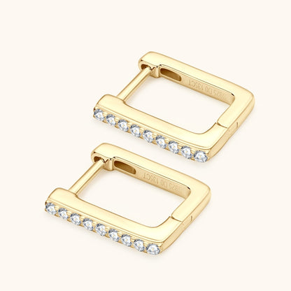 Square Shaped Moissanite Earrings. 18K Gold Plated Silver