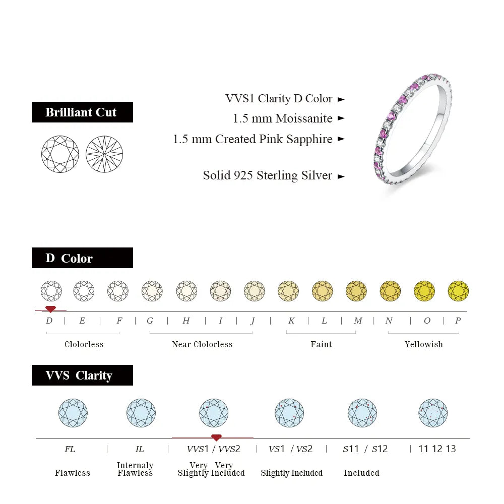 Luxury Moissanite Eternity Rings With Pink and Blue Sapphire.