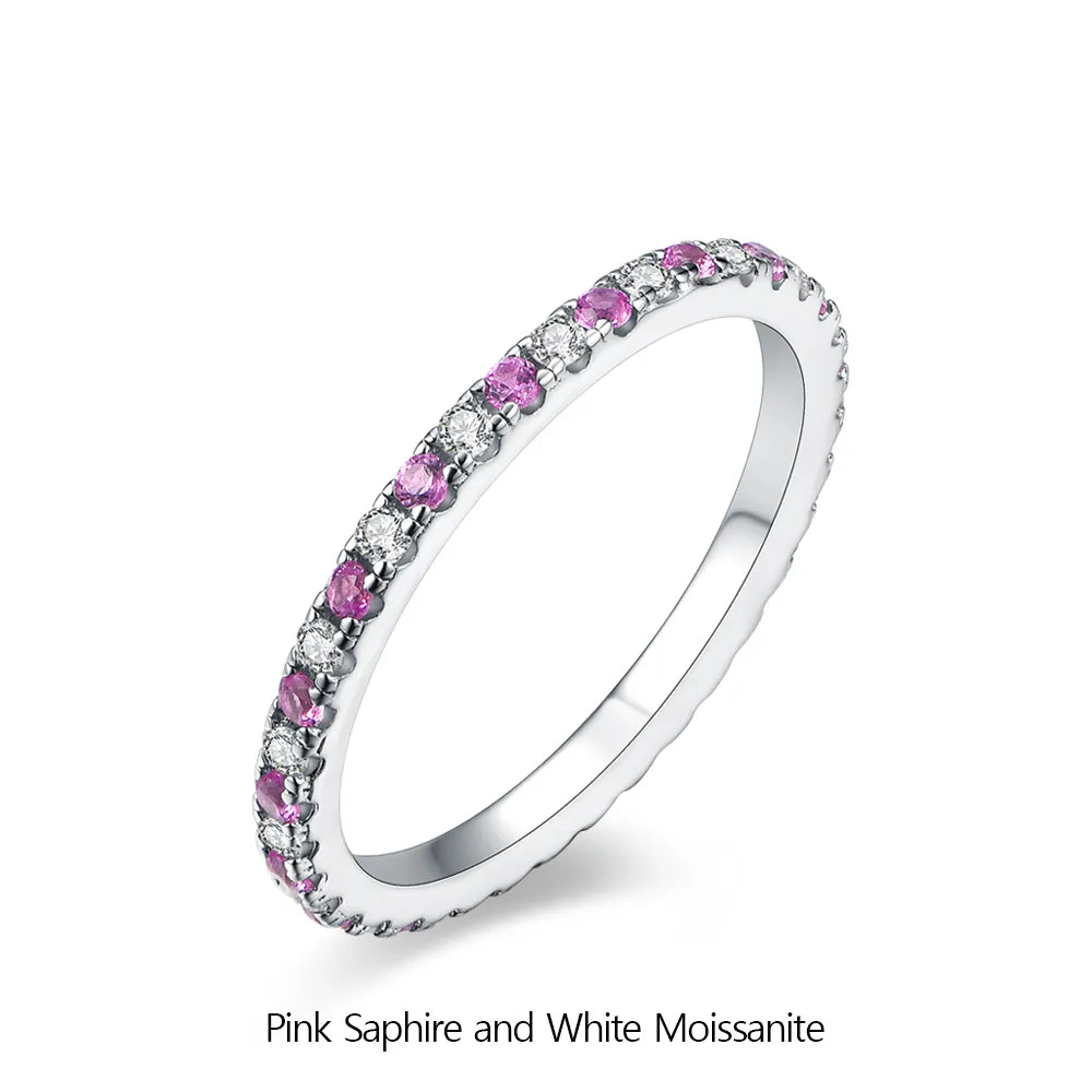 Luxury Moissanite Eternity Rings With Pink and Blue Sapphire.