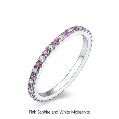 Luxury Moissanite Eternity Rings With Pink and Blue Sapphire.