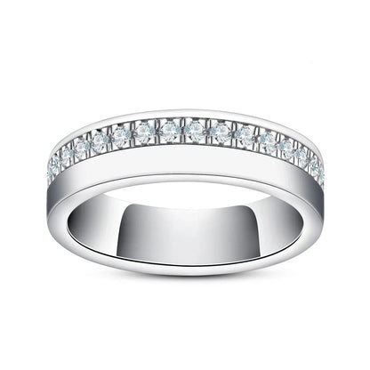 Moissanite Wedding Band Rings For Men. 18K White Gold Plated Silver.