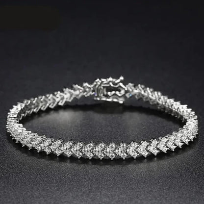 Luxury Moissanite Tennis Bracelets. 18K White Gold Plated Silver.