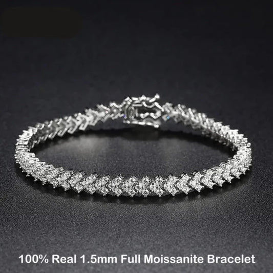 Luxury Moissanite Tennis Bracelets. 18K White Gold Plated Silver.