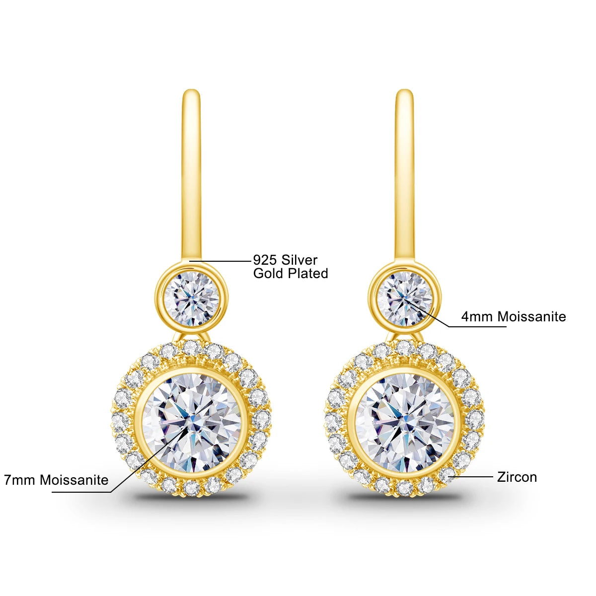 Women's Moissanite Drop Earrings, 2.40ct Total.