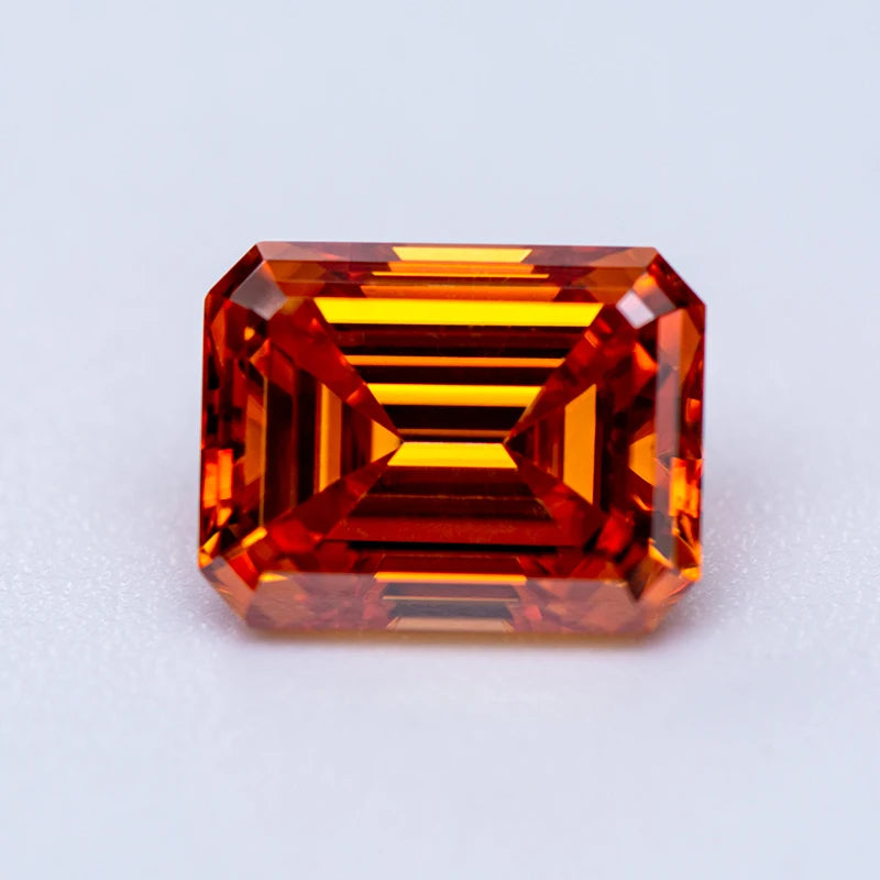 Loose Moissanite Stone. Orange Color. Emerald Cut. 0.50 To 5.0 Carat.