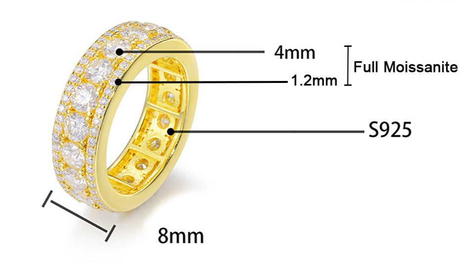 All Moissanite. Hip Hop Rings. D VVS1. Gold Plated Silver.