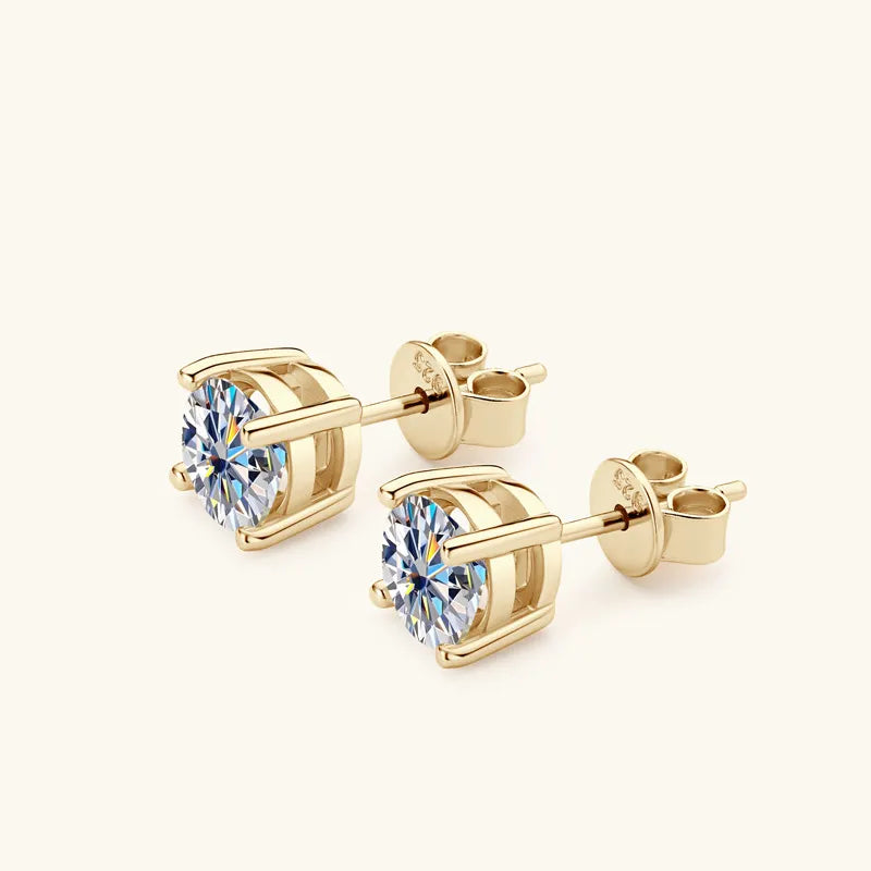 Shop Elegant Moissanite Diamond Earrings. 18K Gold Plated Silver.