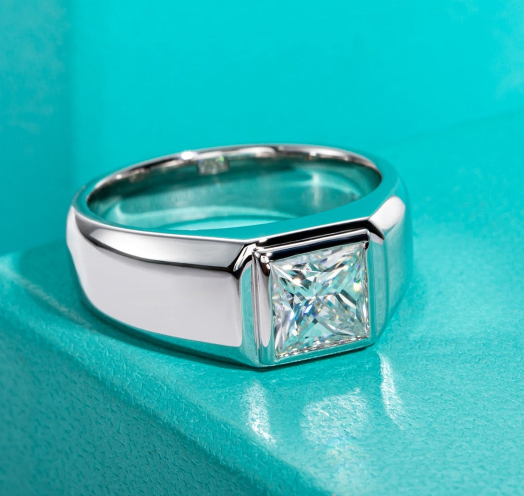 Princess Cut Moissanite Engagement Men Ring