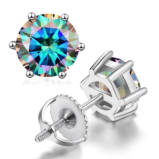 Colored Moissanite Stud Earrings. 1.0 To 4.0 Carat. With Certificate.