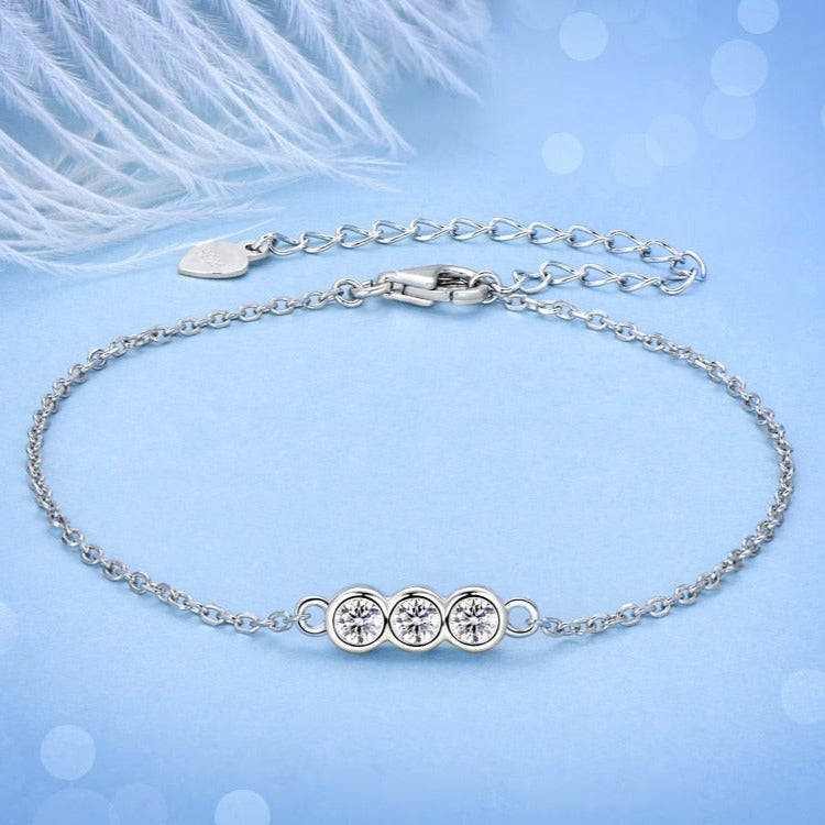 Elegant Moissanite Bracelet. 14K White Gold Plated Silver.