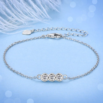 Elegant Moissanite Bracelet. 14K White Gold Plated Silver.