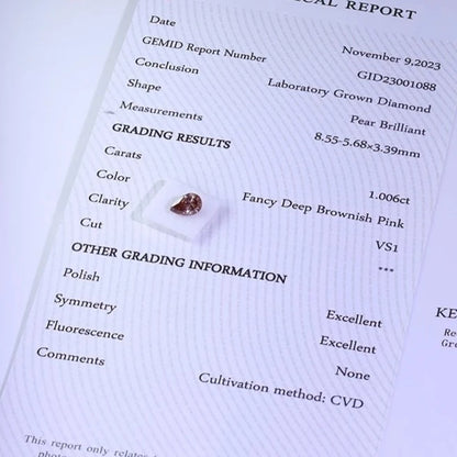 Loose Diamond. Deep Brownish Pink. 1.0 Carat Lab-Grown Diamond.