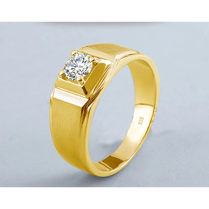 Moissanite Men's Rings. 0.80 Carat. 18K Gold Plated Silver Jewelry.