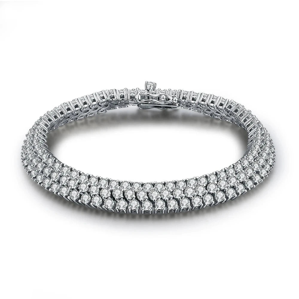 Luxury Moissanite Bracelet. 18K White Gold Plated Silver Jewelry.