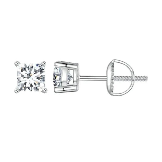 Moissanite Stud Earrings, D Color VVS1. Square Cut. Gold Plated Silver.