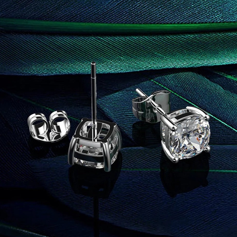 Cushion Cut. Moissanite Stud Earrings. 2.0 Carat D VVS1.