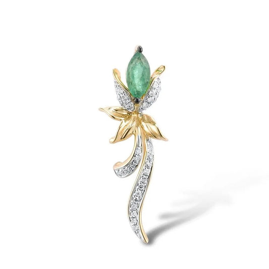 Luxury Emerald and Diamond Pendant. 14K Yellow Gold.