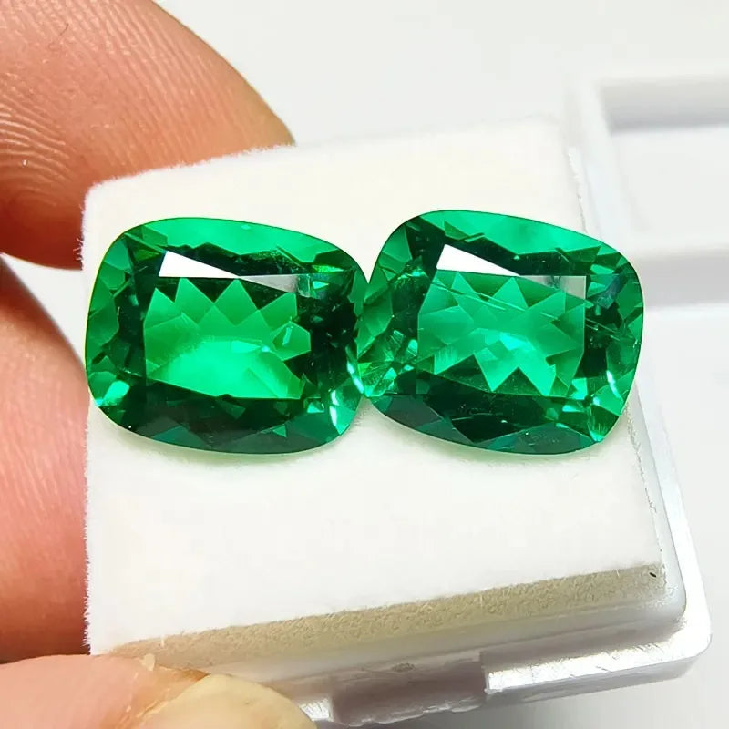 Colombia Emerald. Rectangle Cushion Shape. Lab-Grown Emerald.