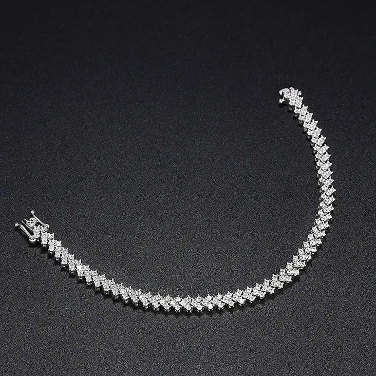 Luxury Moissanite Tennis Bracelets. 18K White Gold Plated Silver.