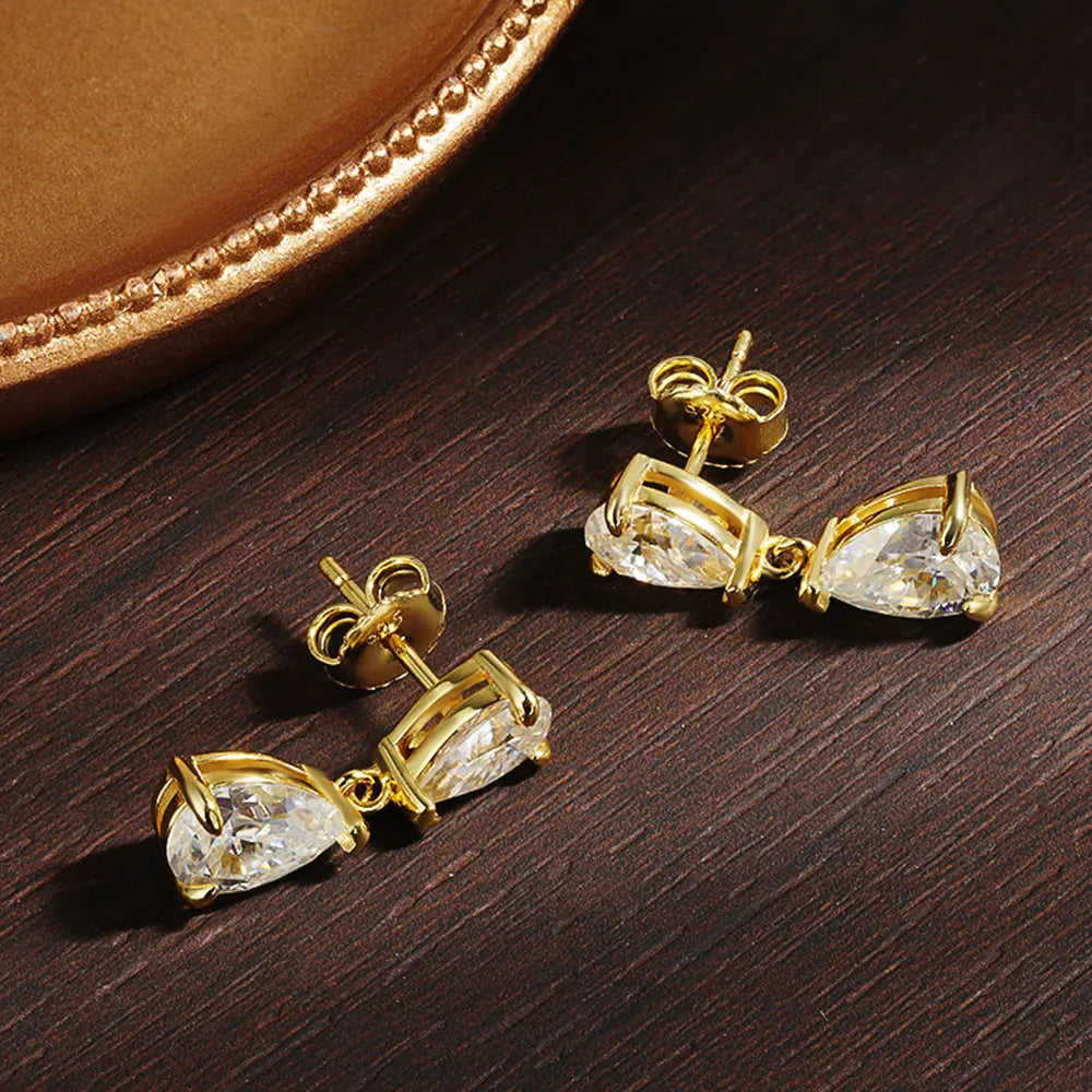 5.0 Carat Elegant Moissanite Drop Earrings - 18K Gold Plated Silver.
