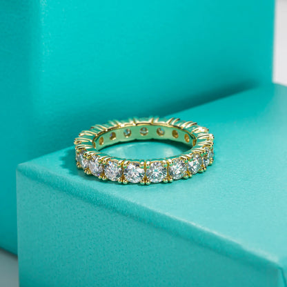 Moissanite Eternity Band Ring 3.5mm 14K Yellow Gold Plated Silver