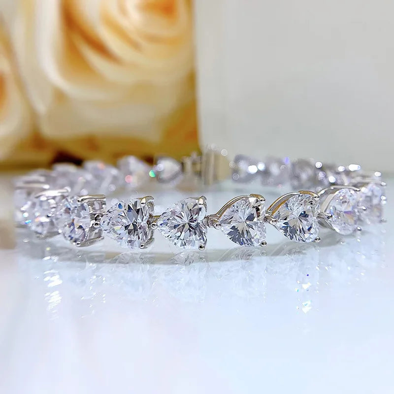 Shop Heart-shaped Moissanite Tennis Bracelets. 15.50 Carat. Genuine Moissanite.