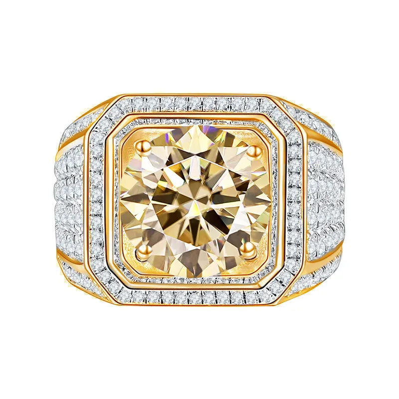 Luxury Colored Moissanite Men Rings. 1.0 - 2.0 Carat. 18K Gold Plated Silver.