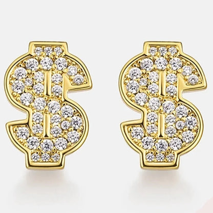 Hip-Hop Moissanite Earrings. 18K Gold Plated Silver.