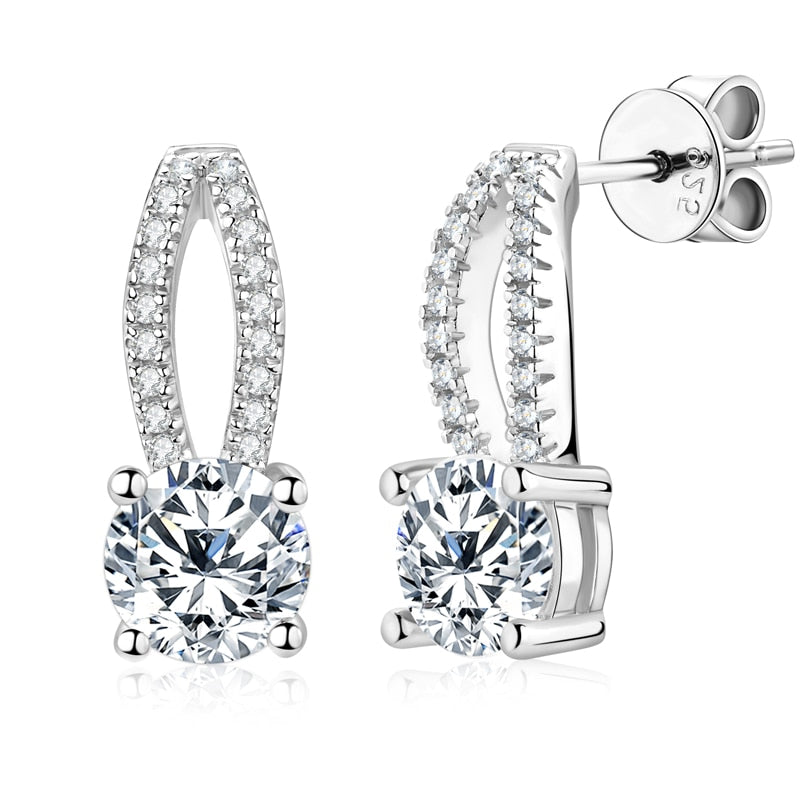 Luxury, Genuine Moissanite Earrings. 18K Gold Plated Silver.