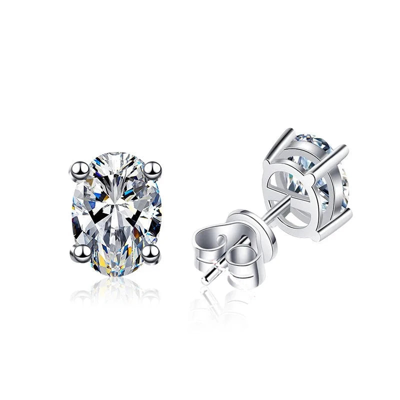 Moissanite Diamond Stud Earrings. Oval-Cut. 2.0 To 4.0 Carat. D VVS1.