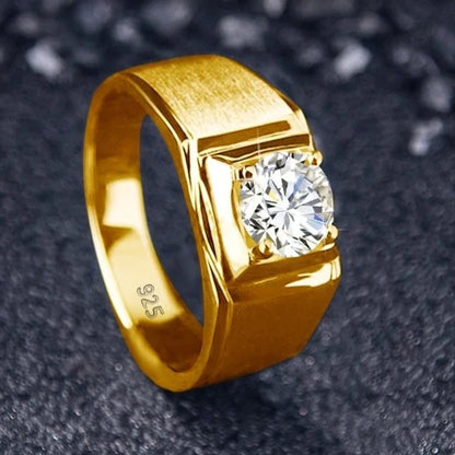 Moissanite Men's Rings. 0.80 Carat. 18K Gold Plated Silver Jewelry.