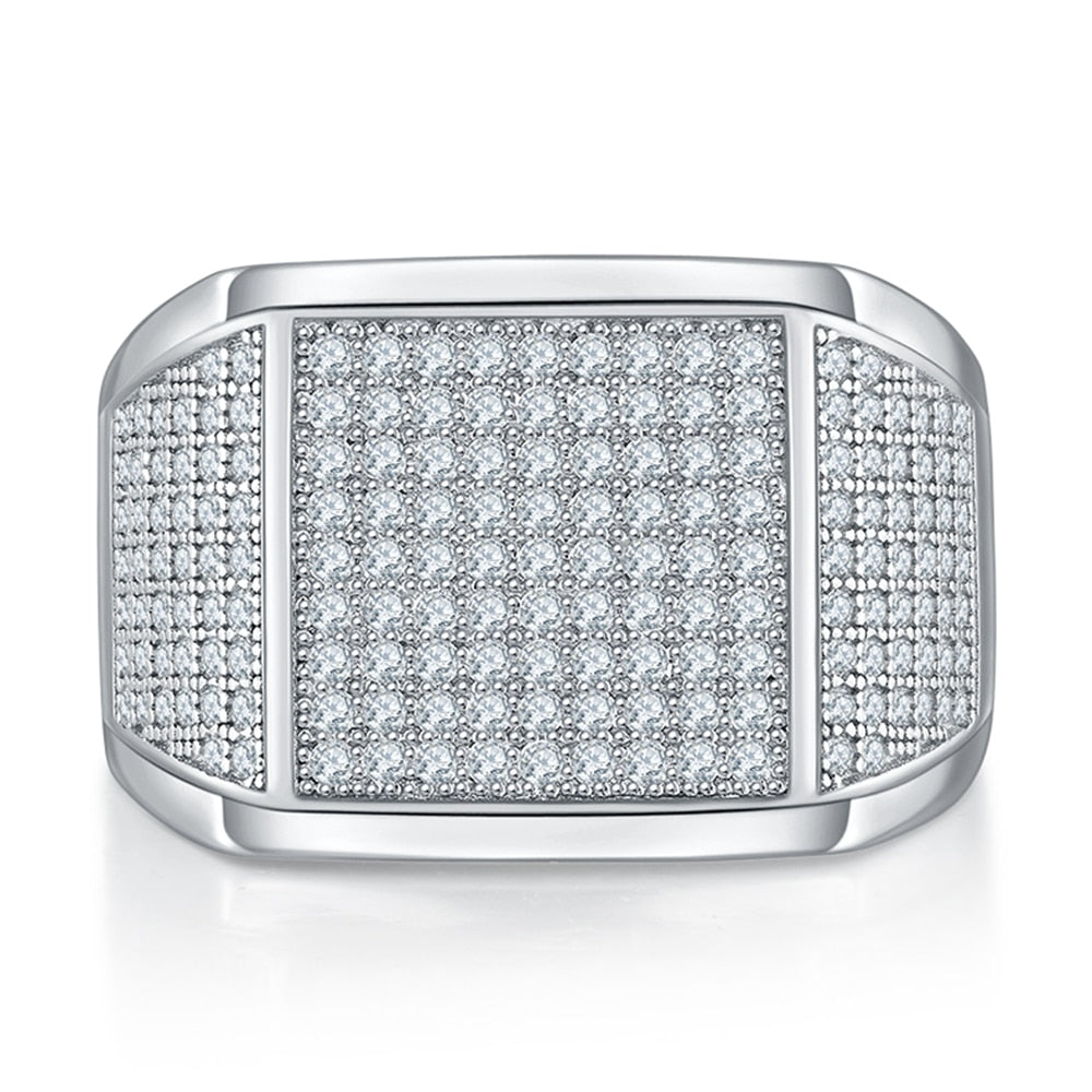 Moissanite Men's Rings. D VVS1. 18K White Gold Plated Silver.