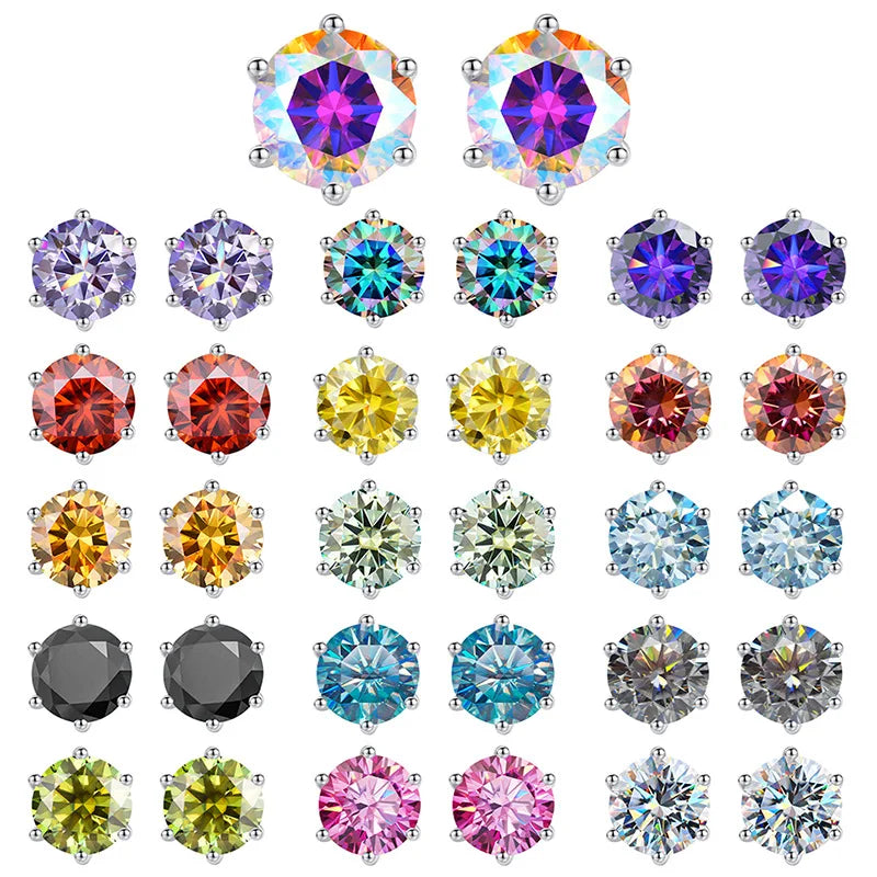 Colored Moissanite Stud Earrings. 1.0 To 4.0 Carat. With Certificate.