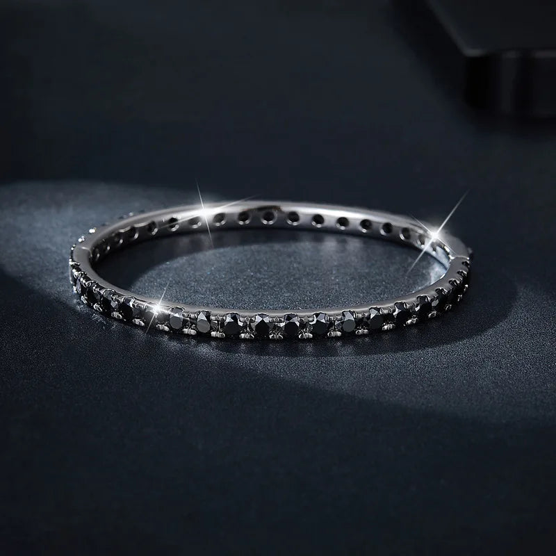 Black Moissanite Diamond Bangle. 4mm Genuine Moissanite.