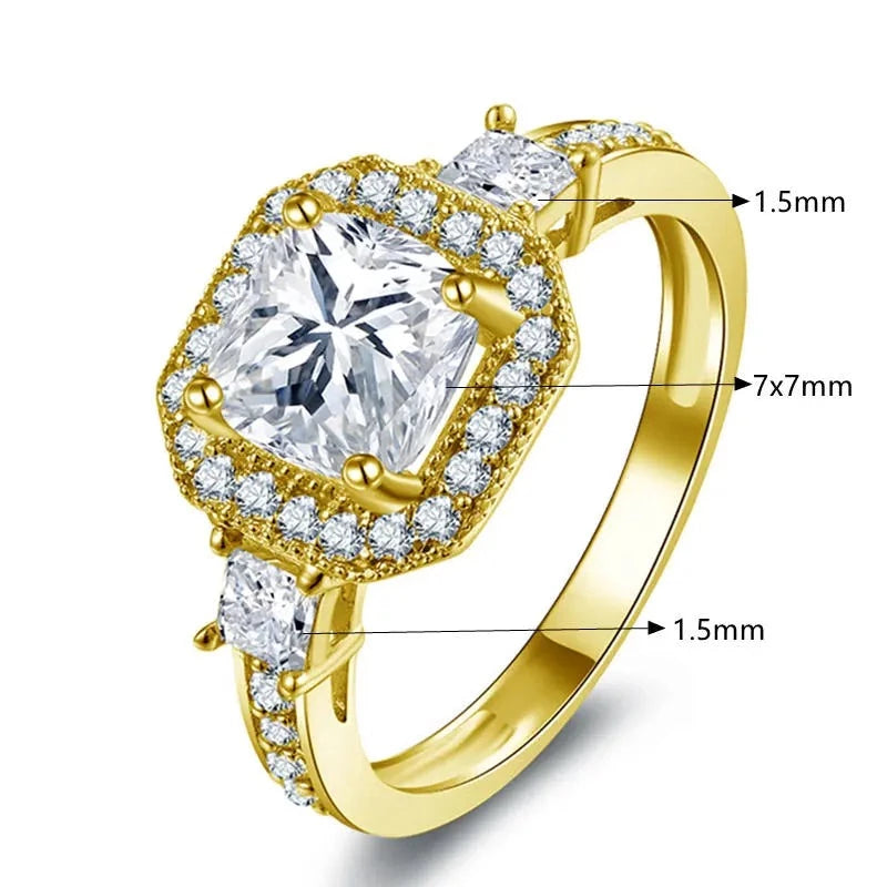 Luxury Gold Moissanite Engagement Rings. 2.0 Carat. Cushion Cut.