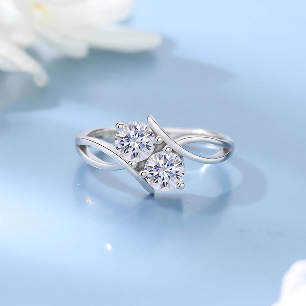 Elegant Two-Stone Moissanite Diamond Rings - Timeless Sparkle.