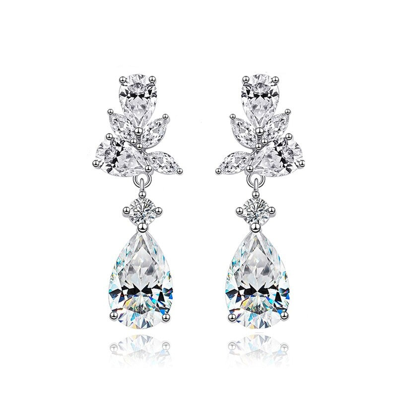 Luxury Moissanite Drop Earrings. Total 8.80 Carat. 18K Gold Plated Silver.