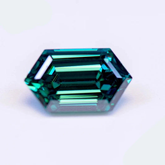 Long Hexagon Cut Moissanite. Emerald Green Color. 1.0 To 3.0 Carat.