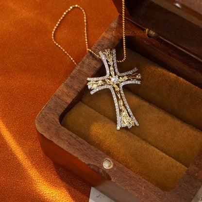 Luxury Natural Diamond Cross Pendant Necklace.