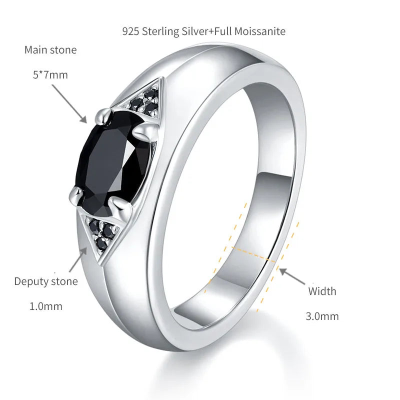 Men's 1.0 Carat Black Oval Moissanite Ring - Unique Design.