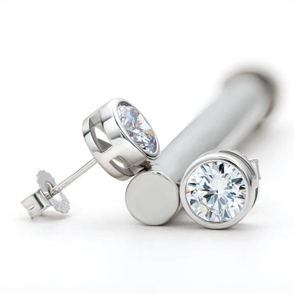 Moissanite Stud Earrings. 1.0 Carat. D VVS1. 18K Gold Plated Silver.