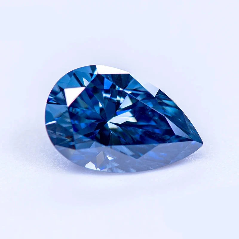 Loose Moissanite. Royal Blue Color. Pear Cut. 1.0 To 5.0 Carat.