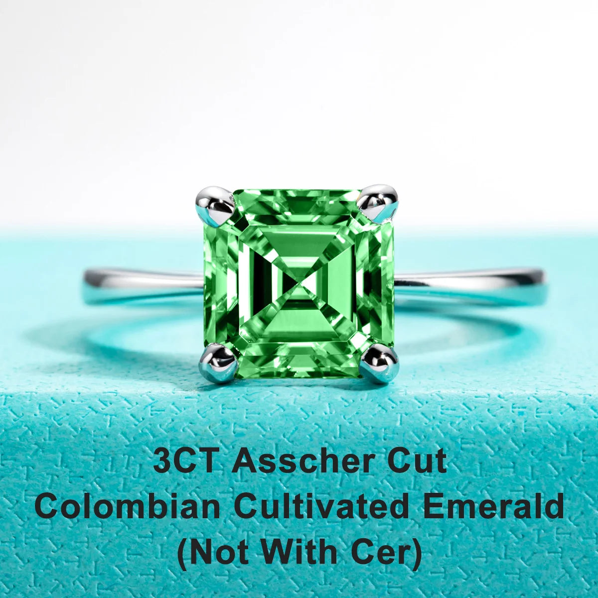 Emerald Engagement Rings. 3.0 Carat Colombian Lab-Grown Emerald.
