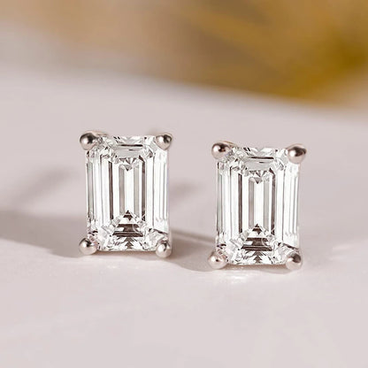 Radiant - Emerald Cut, Moissanite Stud Earrings. 2.0 Carat D VVS1.