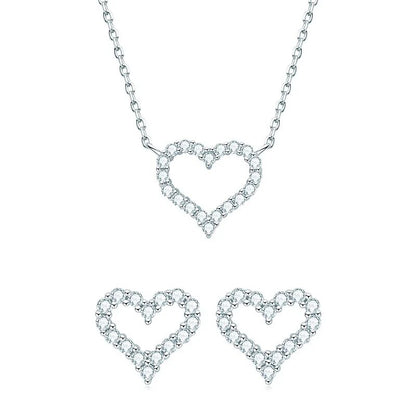 Heart Shape Jewelry Set. Moissanite Stud Earrings, Necklace, and Bracelet.