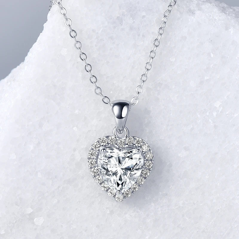 Heart-Shaped Moissanite Necklace For Women. 2.0 Carat.