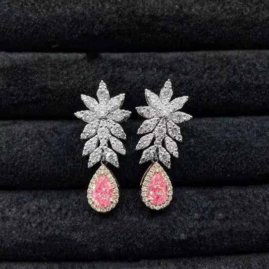 Luxury Natural Diamond Earrings. Pink Color Natural Diamonds.