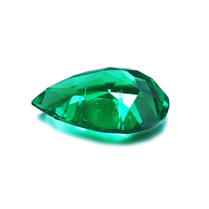 Green Colombian Emerald Gemstone. Pears Shaped. Lab-Grown Emerald.