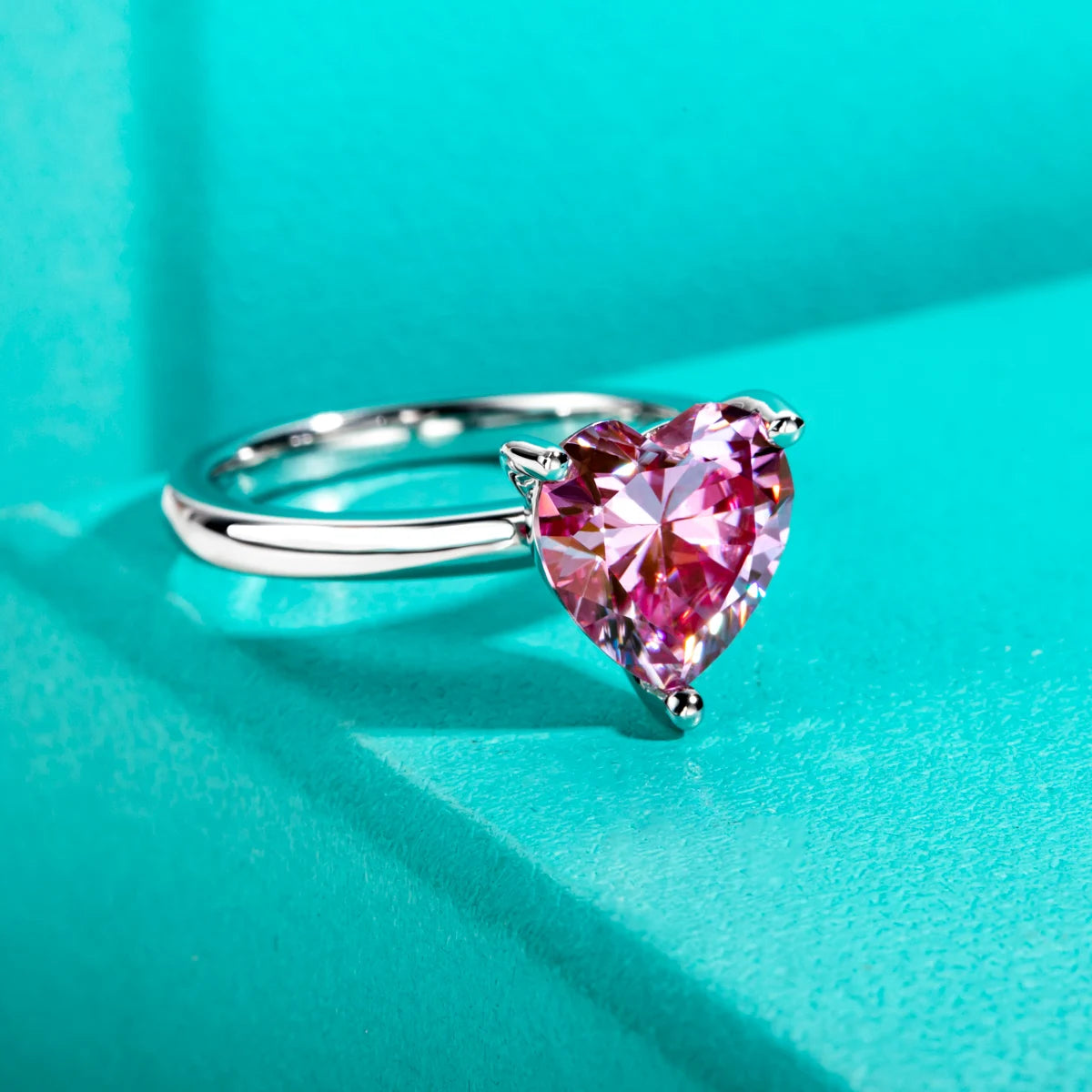 Heart Cut. Pink Color. Moissanite Engagement Rings. 3.0 Carat.